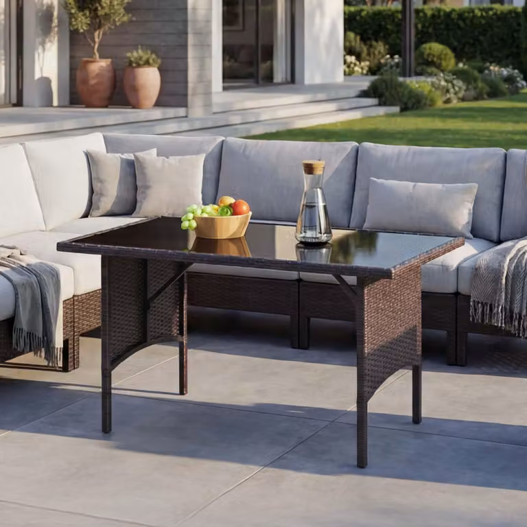 Tavolo da pranzo in poly-rattan HWC-G16, tavolo da pranzo da giardino, catering 112x60cm ~ marrone