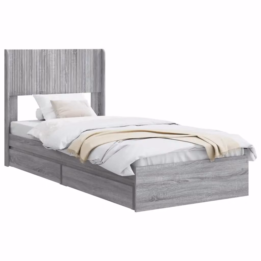 Letto con contenitore e testata vidaXL in legno Sonoma grigio L: 140 cm, P: 100 cm, H: 82 cm – 2