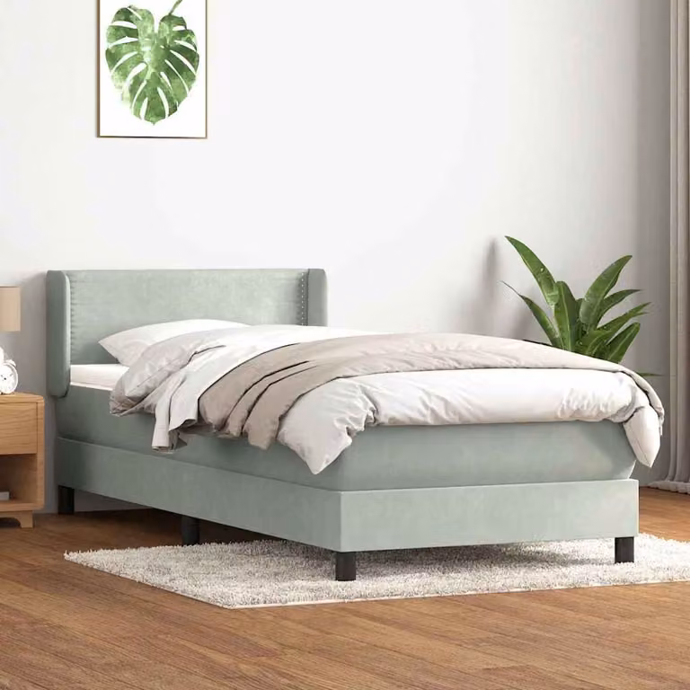 vidaXL Giroletto Ibrido con Materasso in Velluto Grigio e Bianco L: 93 cm, H: 223 cm, P: 88 cm