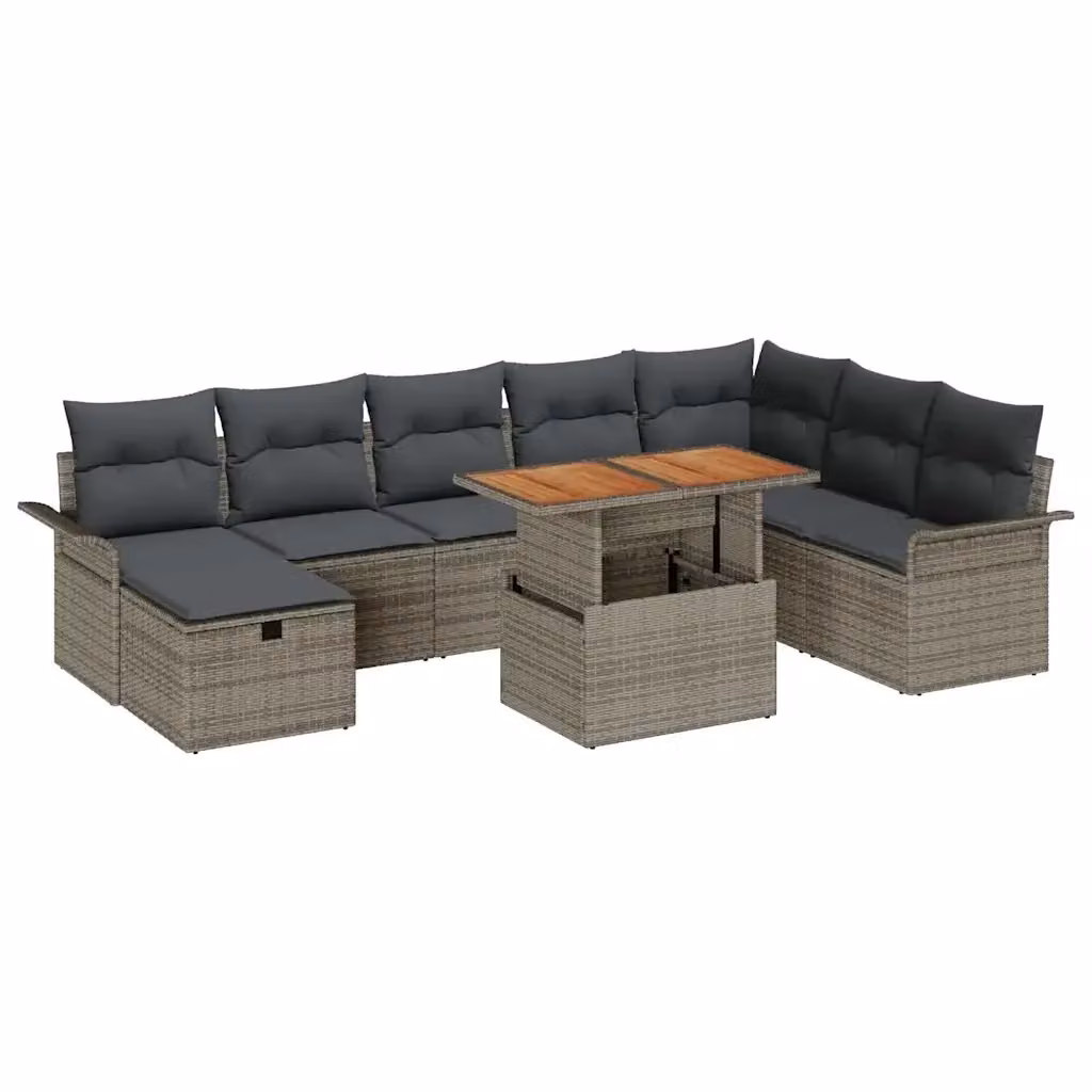 Set Divano da Giardino vidaXL 9 pz a Forma a U in Polyrattan Grigio con Cuscini e Tavolino – 2