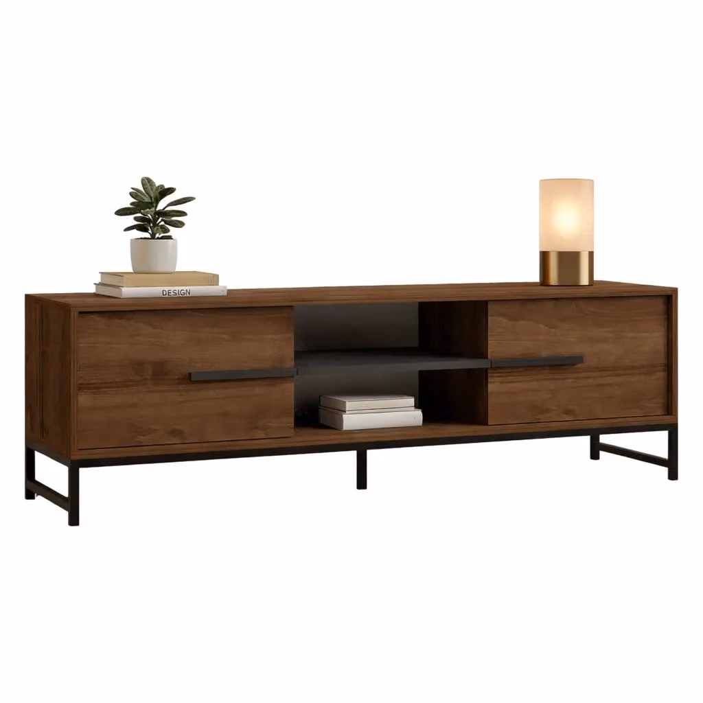 Mobile porta TV DMORA con un ripiano, stile moderno, colore marrone noce, L 160 cm x P 40 cm x H 50 cm – 2