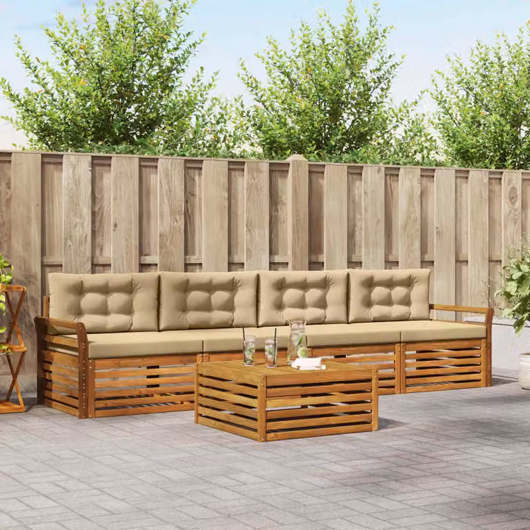 Set di divani da esterno vidaXL in legno di acacia con tavolo da giardino, 5 pezzi, Beige e Sabbia