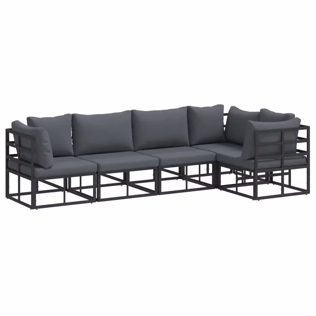 Set Divano da Giardino a L vidaXL in Alluminio Verniciato Nero e Antracite con Cuscini – 2