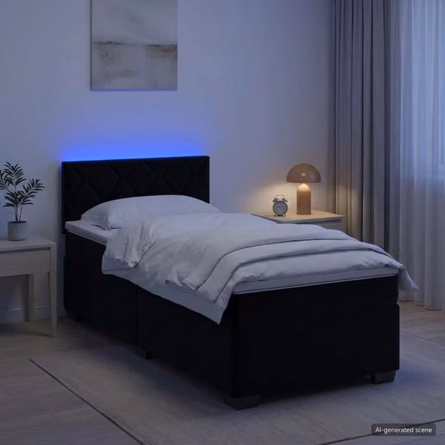 Letto con Box Spring, Materasso e LED Nero 80 x 200 cm Velluto 3452074