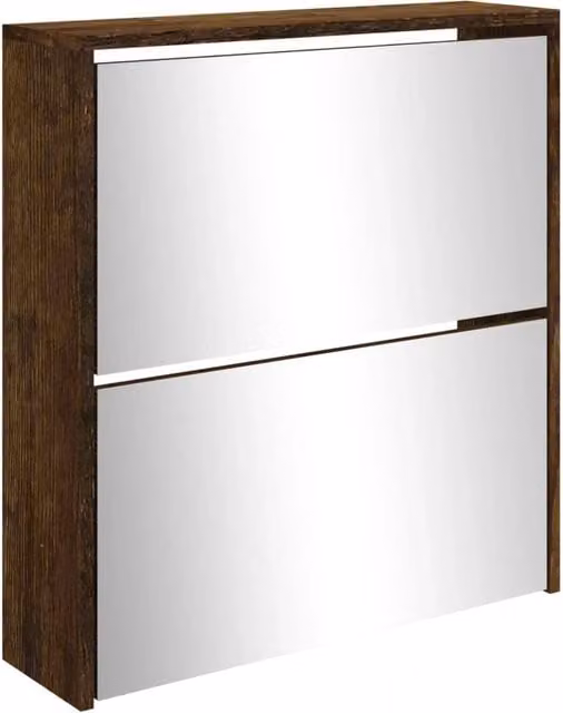Scarpiera mobiletto portascarpe mobile ingresso/corridoio/soggiorno con specchio 2 livelli 63 x 17 x 67 cm marrone 02_0021893