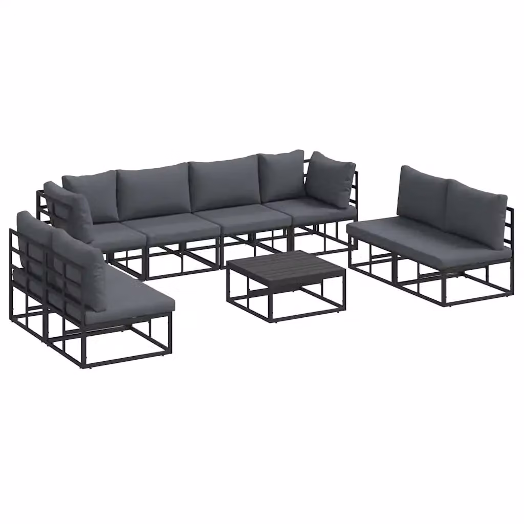 Set Divano da Giardino vidaXL 9 Pezzi in Alluminio Verniciato Antracite con Cuscini Imbottiti e Tavolino – 2