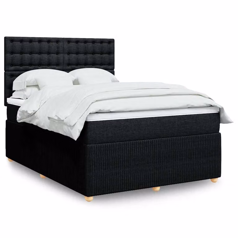 vidaXL Letto Ibrido con Giroletto a Molle e Materasso Pocket in Tessuto Nero, L/P: 140 x 200 cm
