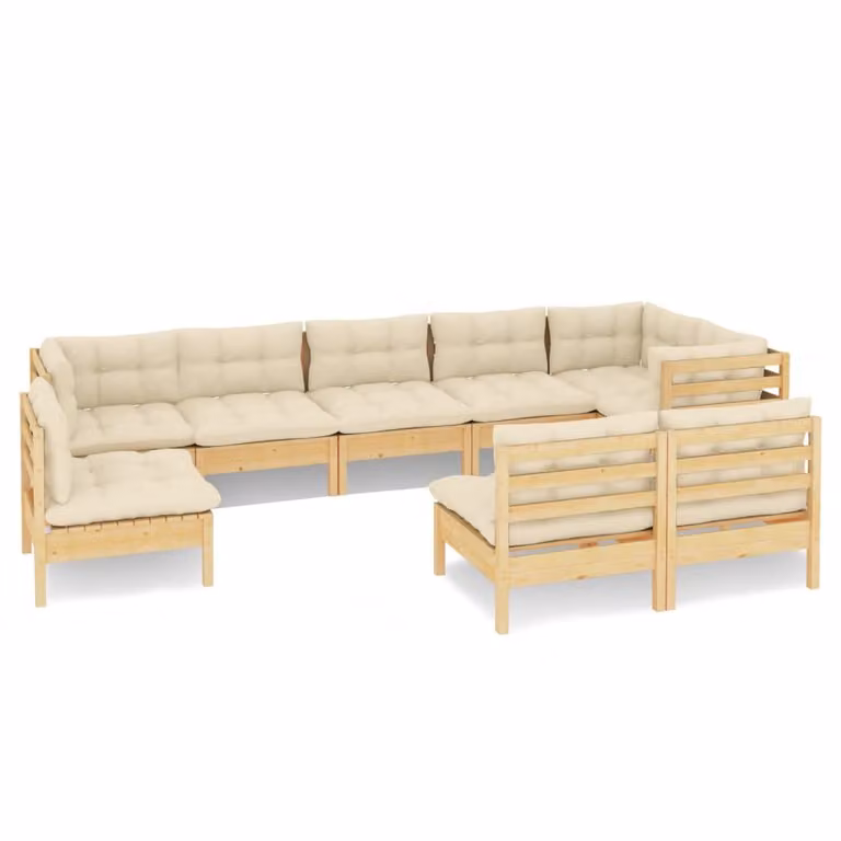 Set Divani da Giardino 9 pz con Cuscini Crema Massello di Pino
