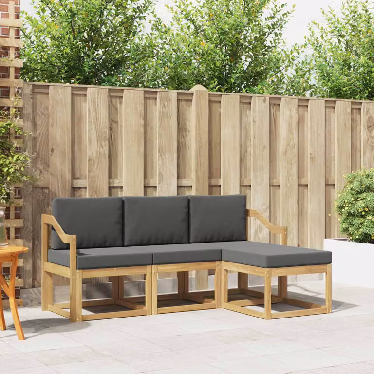 Set di divani da esterno vidaXL a forma di L in legno di acacia con cuscini, marrone e grigio