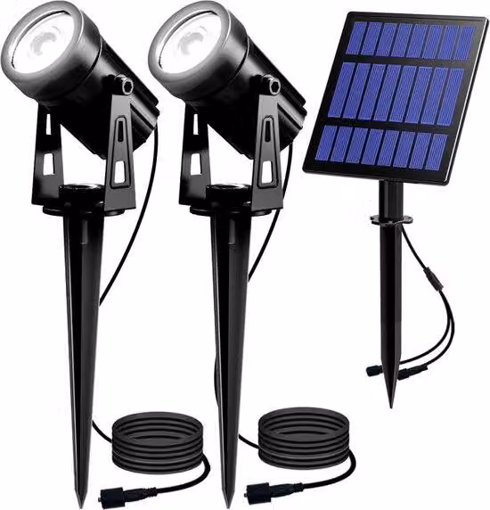 Illuminazione da giardino a energia solare - Set composto da 2 lampade a LED impermeabili con 2 livelli di luminosità, cavo da 3 metri e funzione di accensione/spegnimento automatica - Ideale per alberi, arbusti e vialetti da giardino