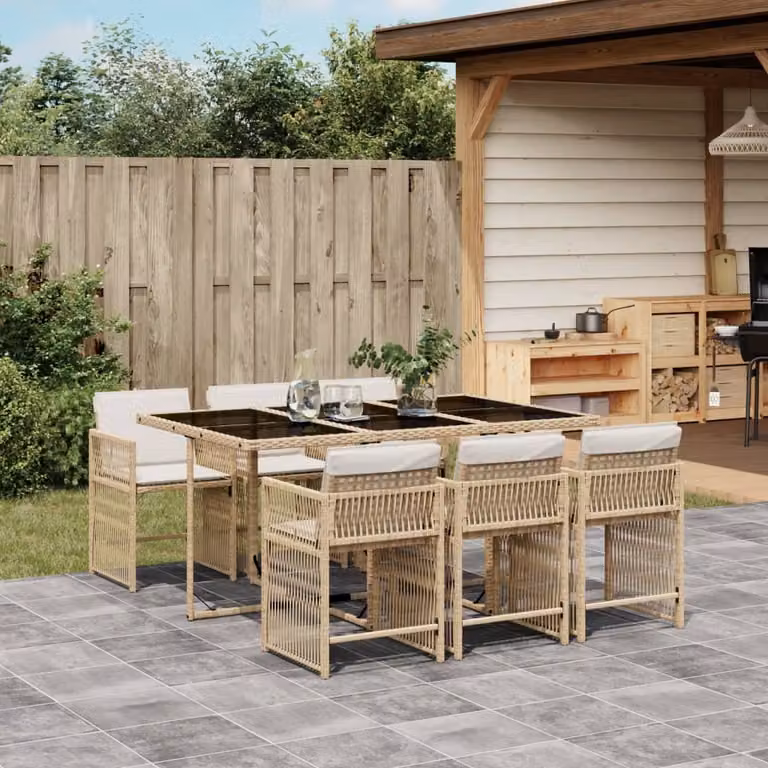 Maison Exclusive - Set da Pranzo da Giardino 7 pz con Cuscini Beige in Polyrattan
