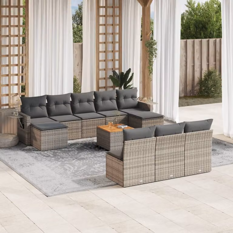 Maison Exclusive - Set Divani da Giardino 11 pz con Cuscini in Polyrattan Grigio