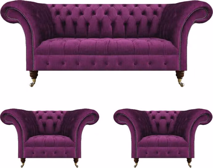 Lila Sofa Set 3tlg Chesterfield Wohnzimmer Luxus Textil Möbel Polstersofa