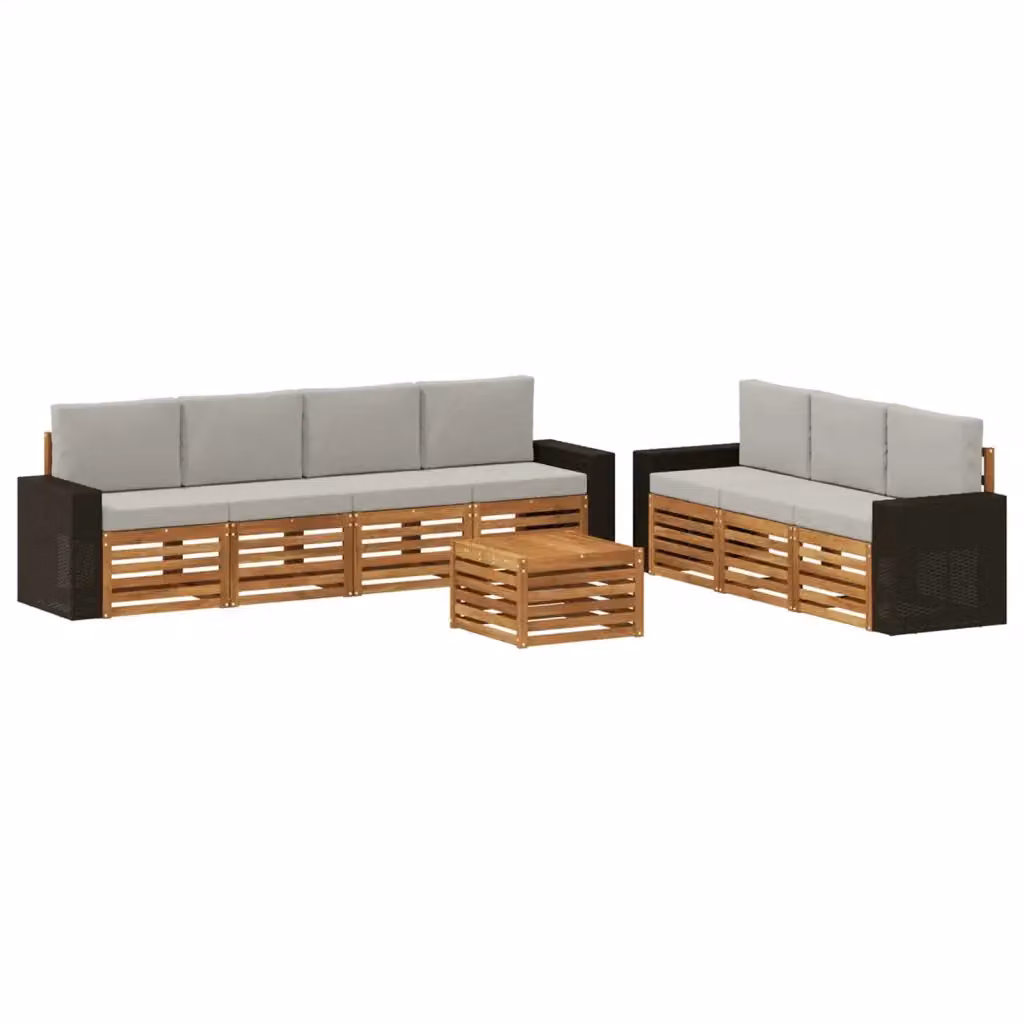 Set di divani da giardino vidaXL in legno di acacia con cuscini beige e grigi per esterni – 2