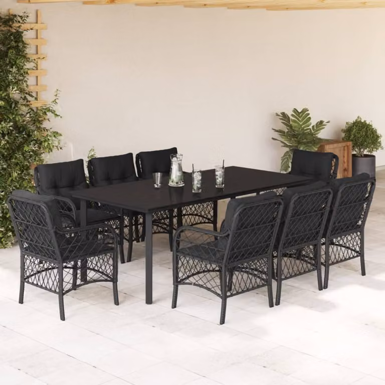 Maison Exclusive - Set da Pranzo da Giardino 9 pz con Cuscini Nero in Polyrattan