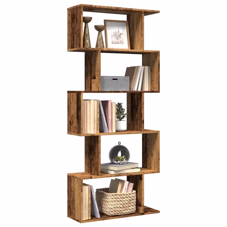 Libreria Divisorio vidaXL con 5 Ripiani in Legno Antico e MDF, Colore Marrone, L 70 cm x P 24 cm x H 161 cm
