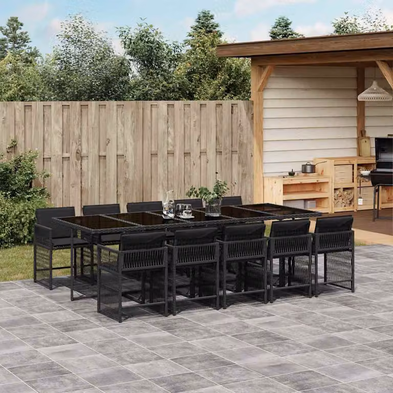 vidaXL Set da Pranzo da Giardino 11 pz in Polyrattan Nero con Piano in Vetro