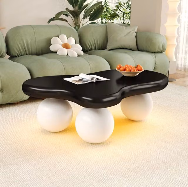 Tavolino da caffè Cloud Style con illuminazione LED a 16 colori, design a forma di nuvola con gambe tonde, nero e bianco, 95x62,5x32 cm