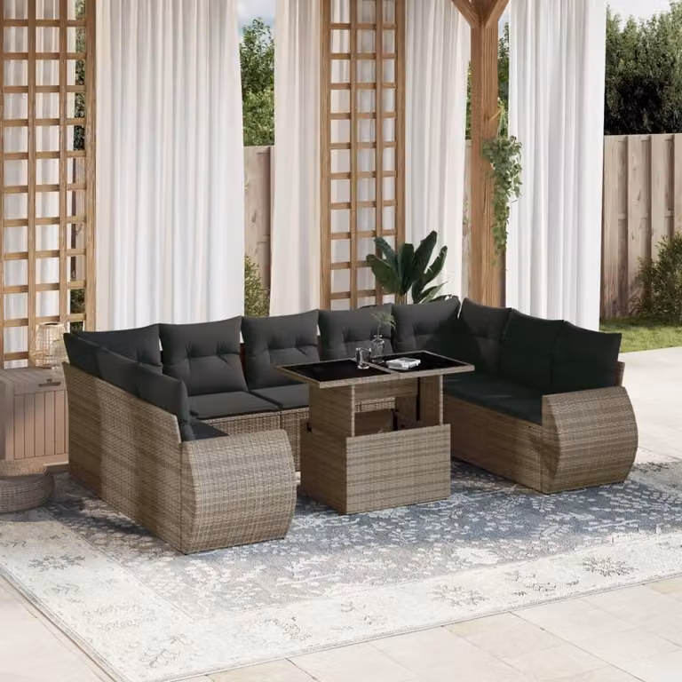 Maison Exclusive - Set Divano da Giardino 10 pz con Cuscini Grigio in Polyrattan