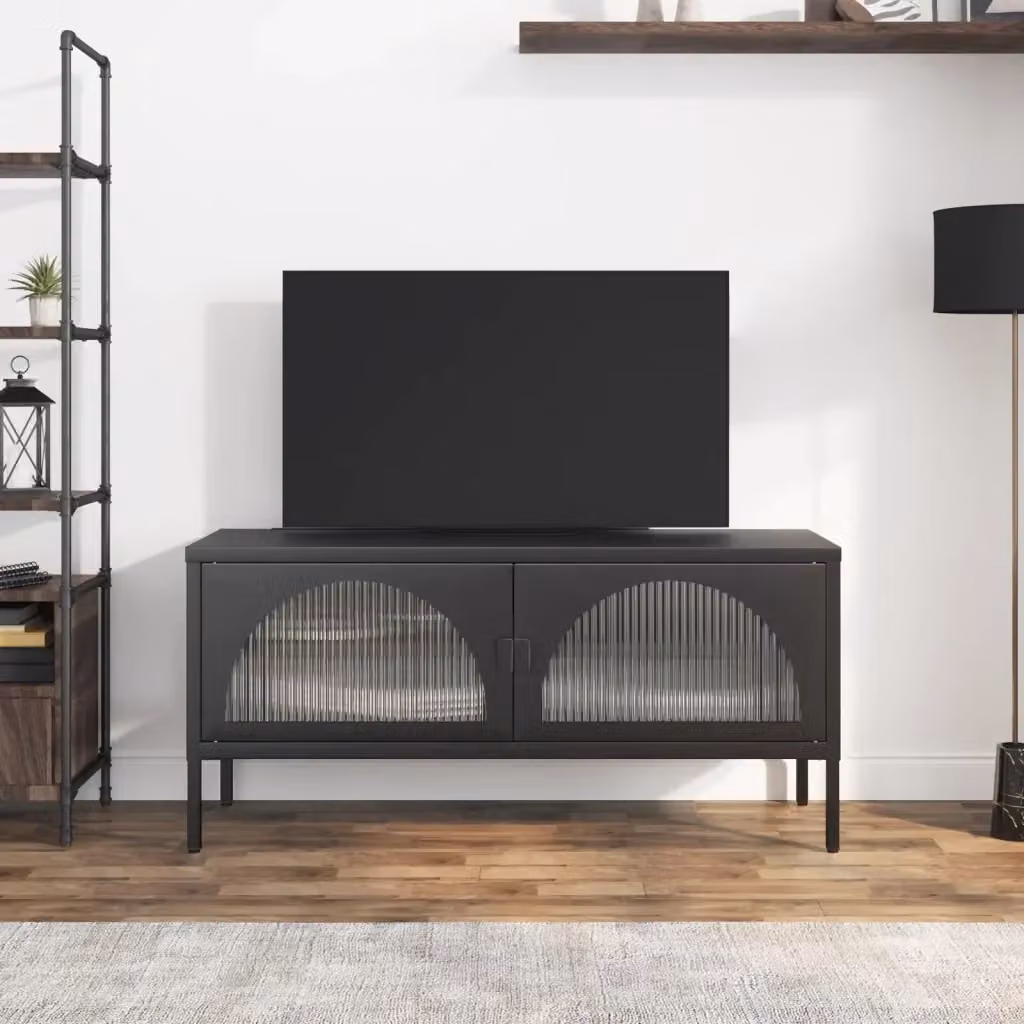 Mobile TV moderno Design In in vetro e metallo nero L/P/H: 105 x 35 x 50 cm – 2