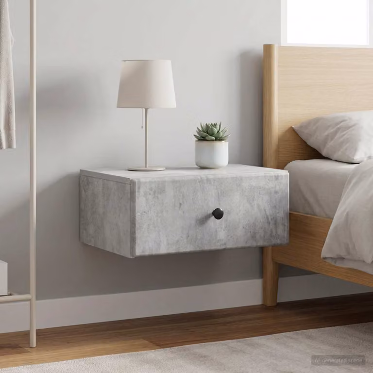 Set di 2 comodini sospesi vidaXL in stile moderno, colore Grigio Cemento, L 49 x P 34,5 x H 20 cm