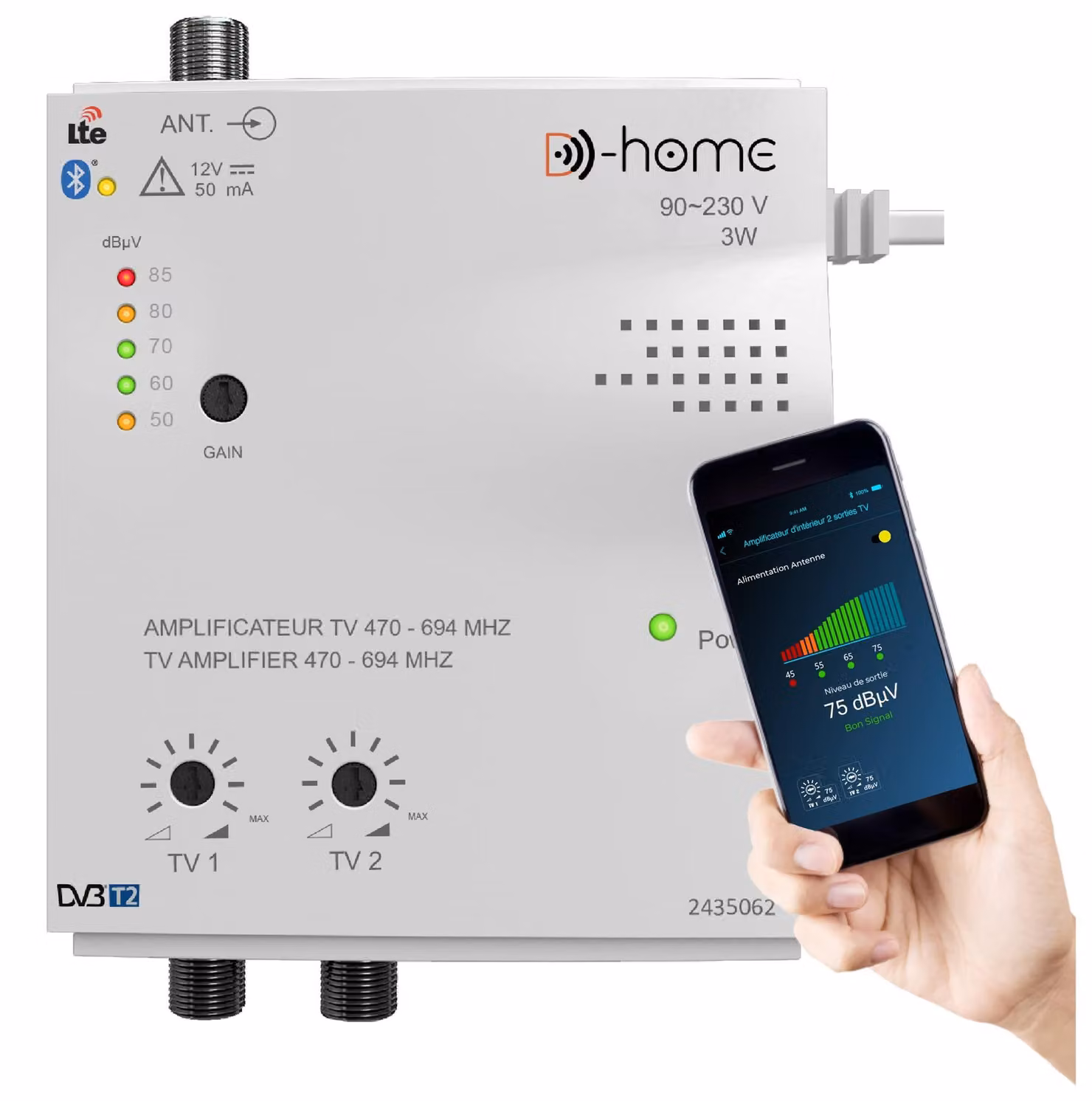 Amplificatore, 2 uscite, 32 dB