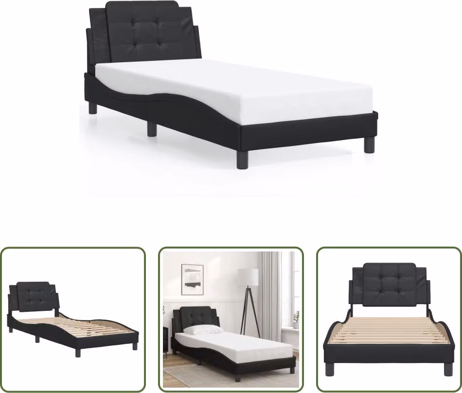 The Living Store Struttura letto con testiera nera 80x200 cm in ecopelle