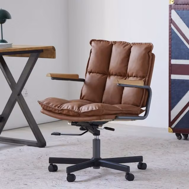 Sedia da ufficio ergonomica ULEVR in similpelle marrone, altezza regolabile e rotazione a 360¡ã, struttura in metallo