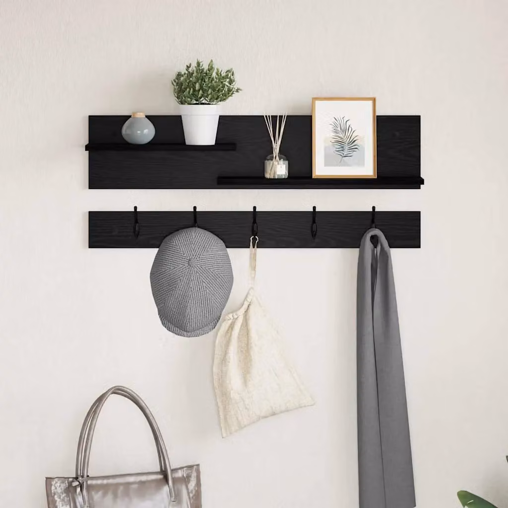 vidaXL Appendiabiti a muro minimalista in legno nero L: 90 cm, P: 15 cm, H: 36 cm