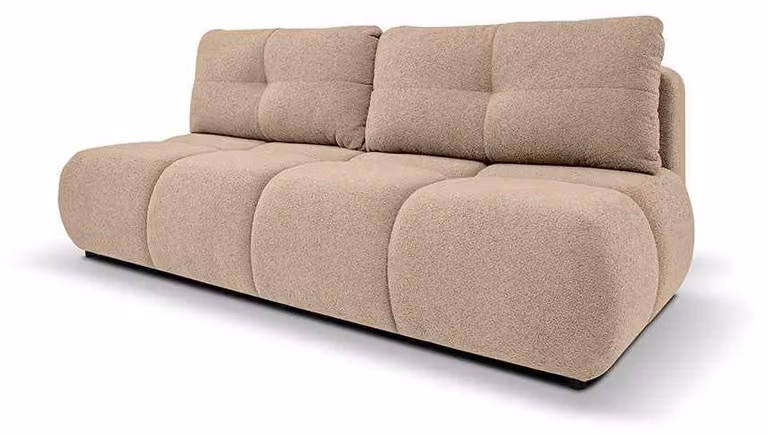 Divano letto Milorya, finitura noce, imbottitura in velluto