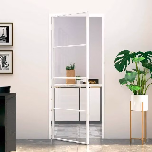 Porta Interna Scorrevole Reversibile vidaXL in Alluminio e Vetro Temperato Trasparente Bianco L: 83 cm, H: 201,5 cm – 1