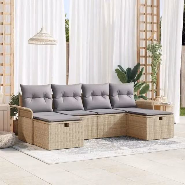 Set Divano da Giardino 6 pz Poly Rattan 3360251