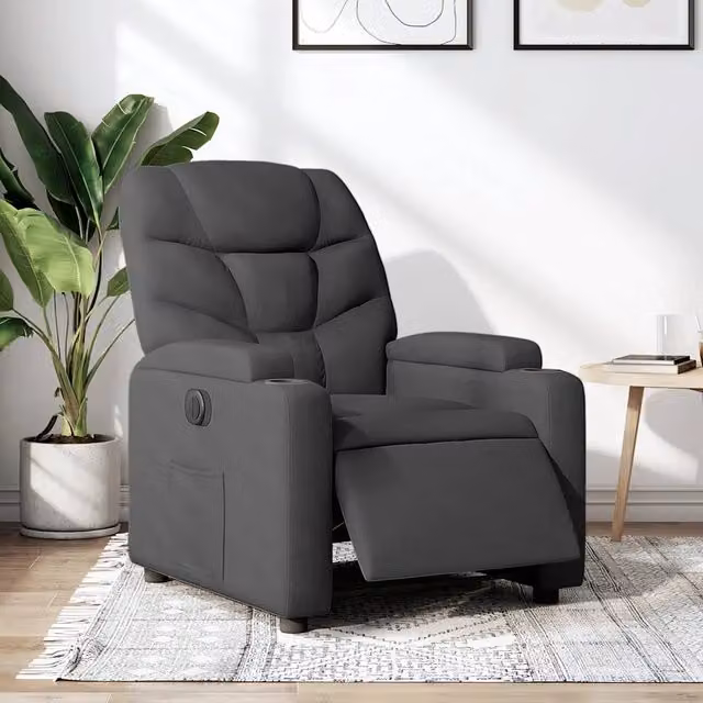 Poltrona Reclinabile Elettrica vidaXL in Tessuto Grigio con Braccioli e Funzione Auto-Return – 1