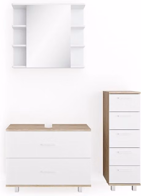Set mobili bagno Ilias Bianco/Sonoma 3 pezzi Vicco