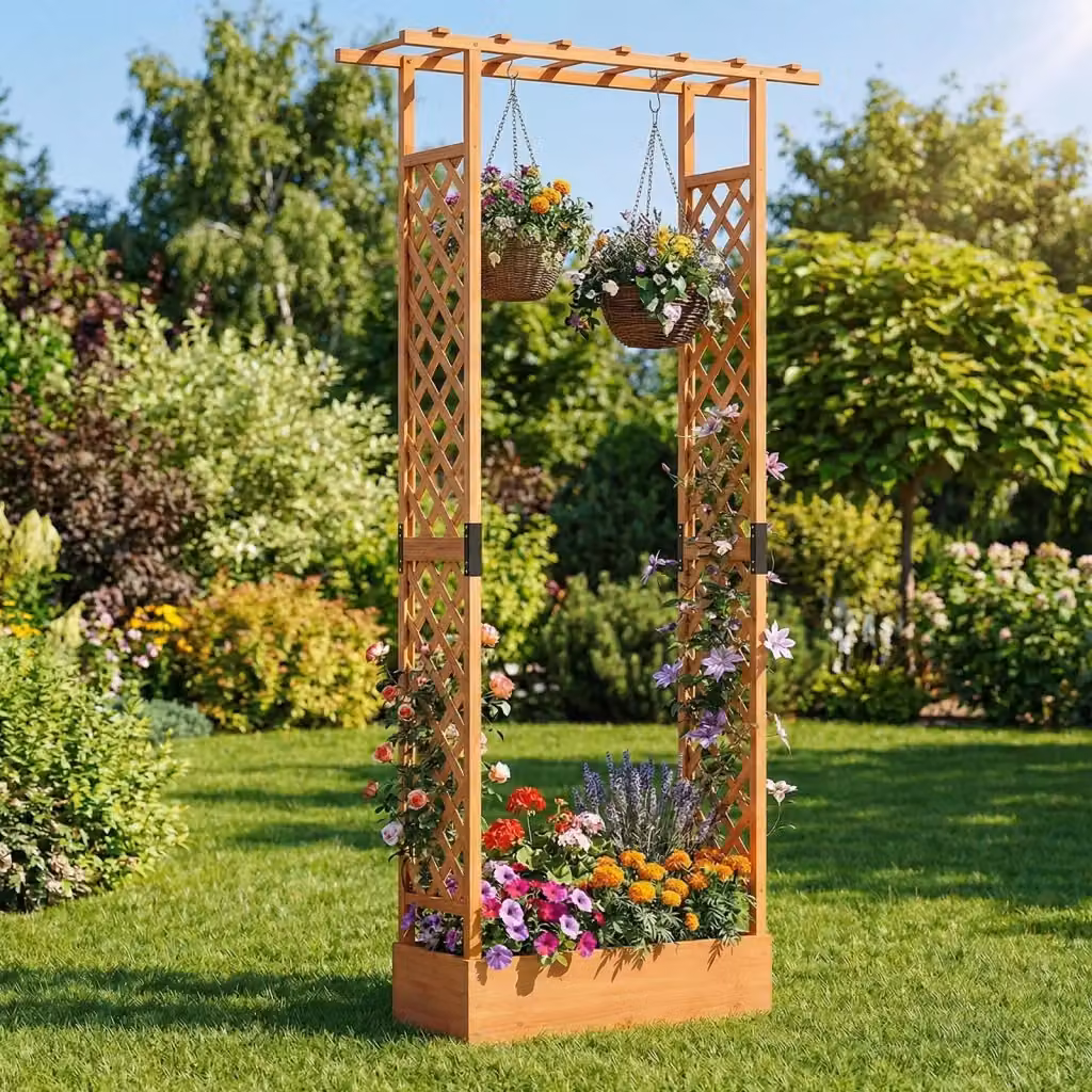 Letto da giardino rialzato DESIGN IN in legno di abete con traliccio e drenaggio integrato, Arancione – 2