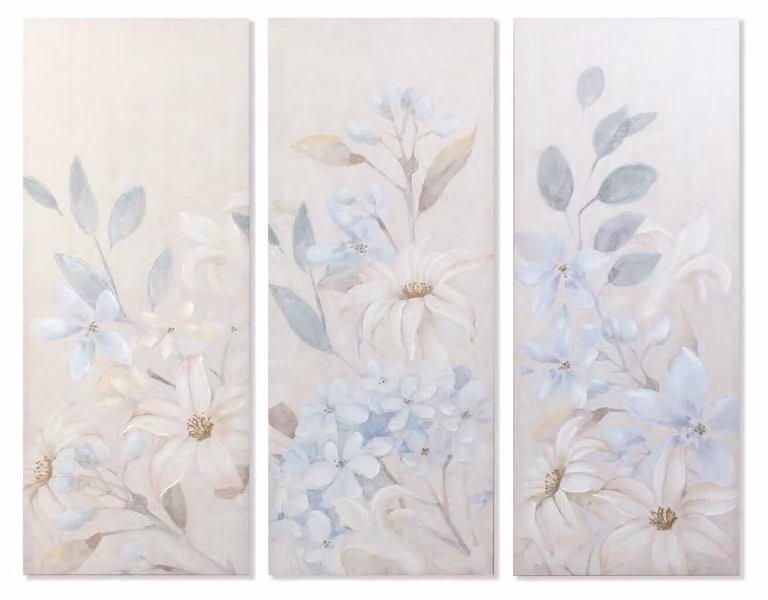 Set di 3 quadri su tela, montati su pannello MDF, dimensioni 55x3x135 cm, motivo floreale