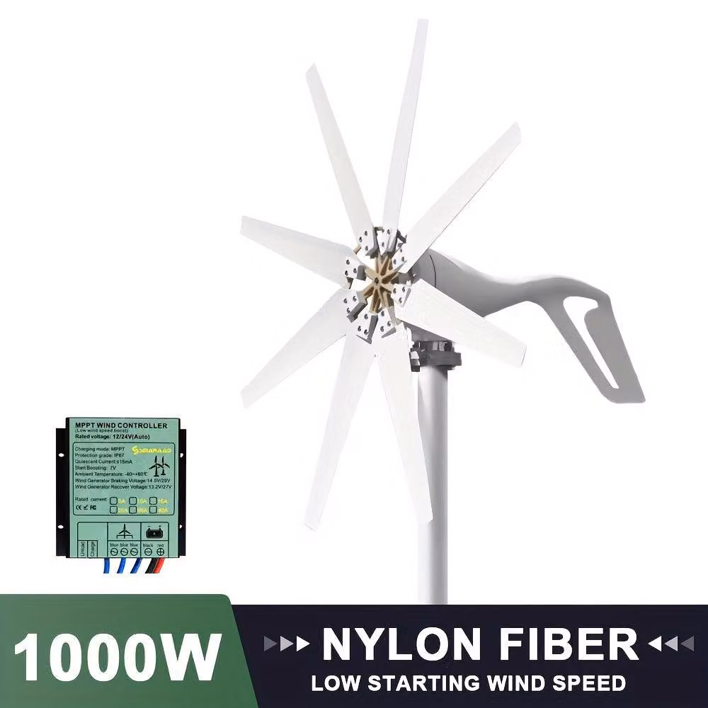 Turbina eolica - Mulino a vento - Generatore eolico - Aerogeneratore - Energia eolica - Potenza: 1000W - Controller MPPT