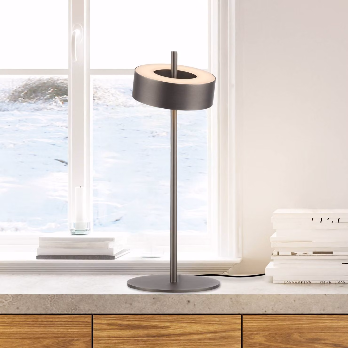 Q-Smart-Home Paul Neuhaus Lampada LED da tavolo Q-Rotate marrone scuro 40 cm Q-Rotate, dimmerabile, Marrone / Ruggine, Soggiorno / Sala da pranzo, Alluminio, Moderno