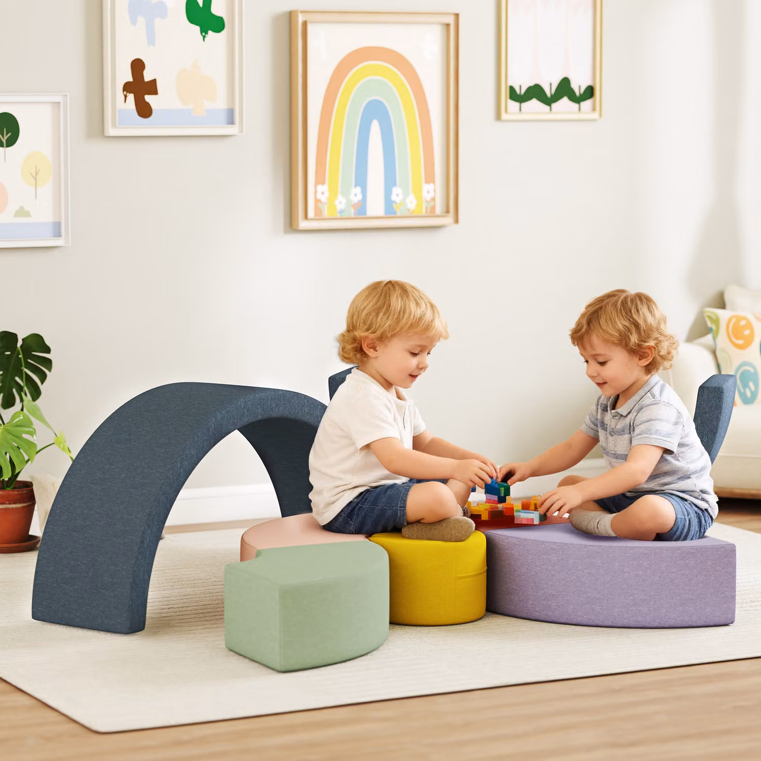 Set di 7 blocchi morbidi AIYAPLAY per bambini piccoli in schiuma con fodera in velluto a coste lavabile, forme assortite, multicolore – 2