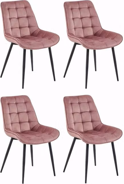 Set di 4 sedie VALORA in velluto rosa con gambe in metallo nero per soggiorno e sala da pranzo – 1