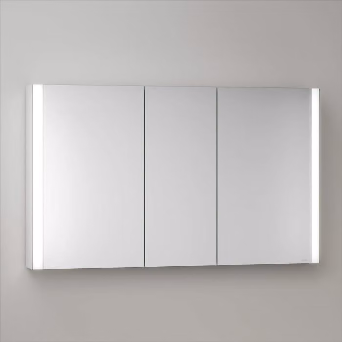 Mobiletti specchio a parete Keuco Royal Metis LED, dimensioni 120 x 71 cm, 3 ante con riscaldamento a specchio, modello svizzero