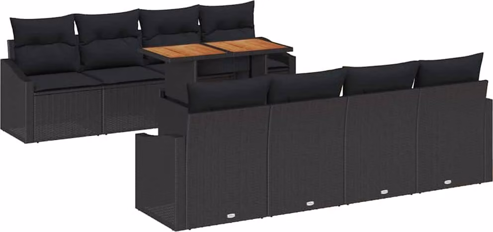 Set Divano da Giardino con archiviazione 9 pcs Nero Poly Rattan