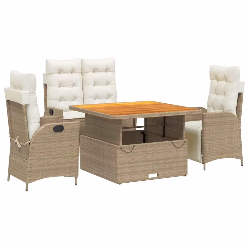 Set da pranzo da giardino moderno vidaXL in legno di acacia oliato con 4 sedie, colori beige, marrone e bianco – 2