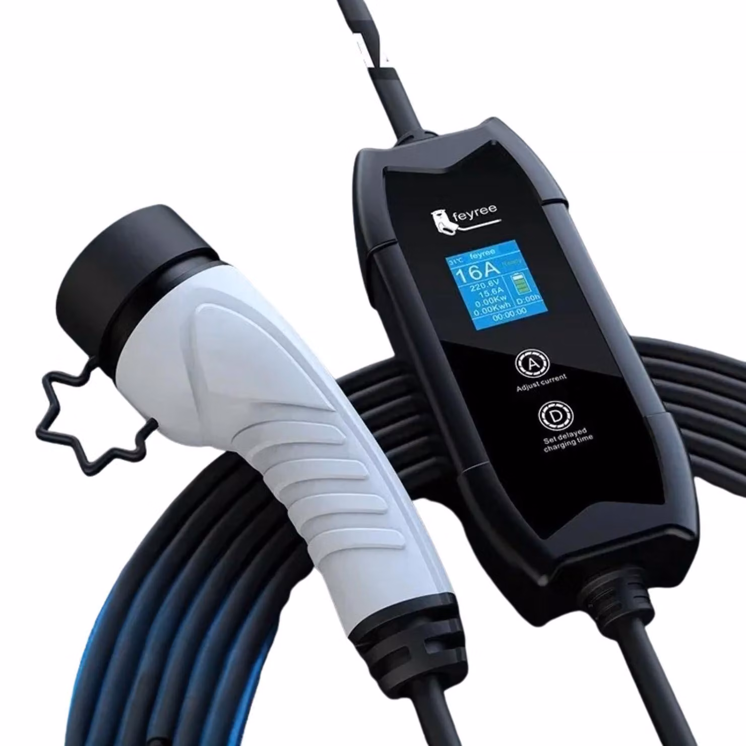 Caricatore per veicoli elettrici, portatile, con corrente regolabile, tipo 2