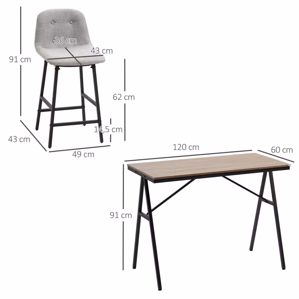 Set da 5 pezzi REDOM composto da tavolo rettangolare e 4 sgabelli, moderno, marrone e nero, L/P/H: 120 x 60 x 91 cm – 2