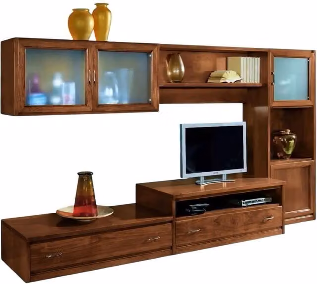 Parete attrezzata porta TV moderna Mobili2g in legno e vetro color marrone L: 265 cm, P: 36/60 cm, H: 176 cm – 1