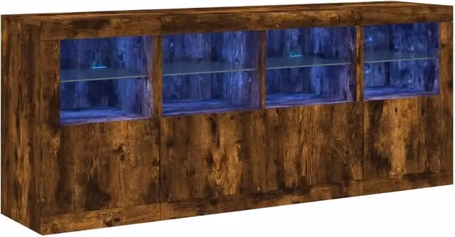 Credenza | Madia | Buffet da pranzo | Armadio da pranzo con Luci LED Rovere Fumo 163x37x67 cm