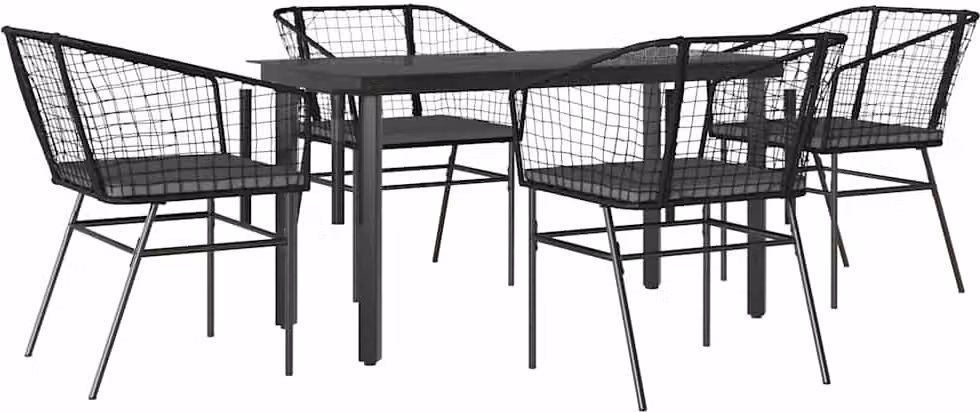 Set da Pranzo da Giardino con Cuscini 5 pz Polyrattan Vetro