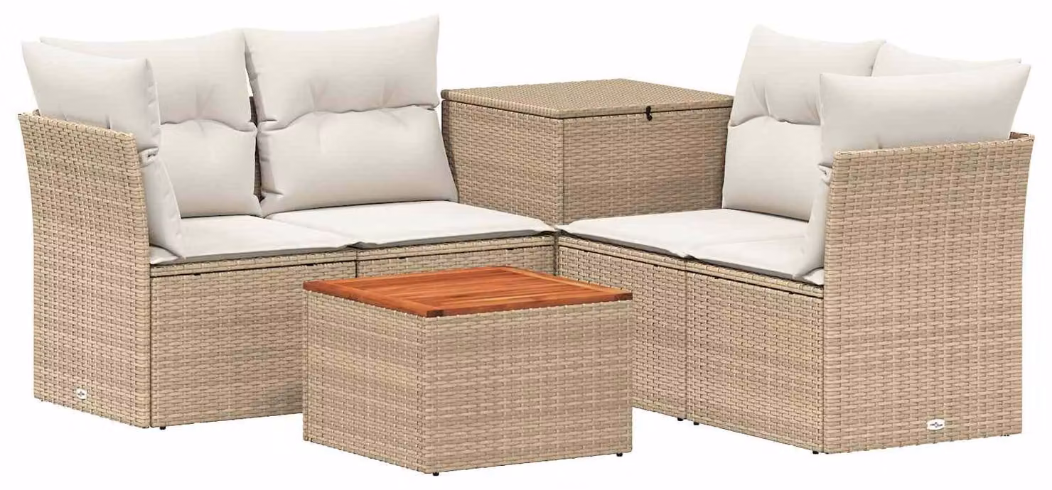 Set di divani da esterno, 6 pezzi. Colore: beige e crema. Materiali: rattan sintetico e acciaio