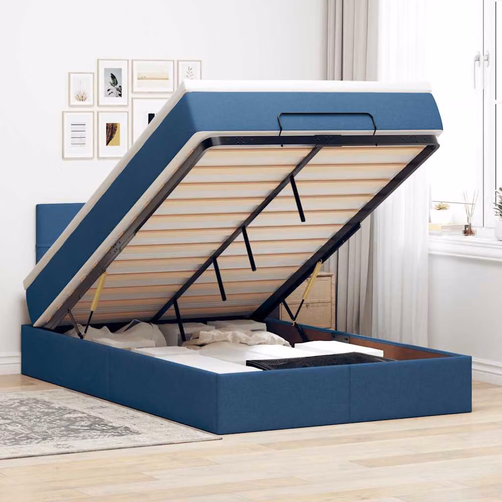 vidaXL Pouf Letto con Materasso Blu e Bianco, L/P/H: 200 x 120 x 40 cm – 1